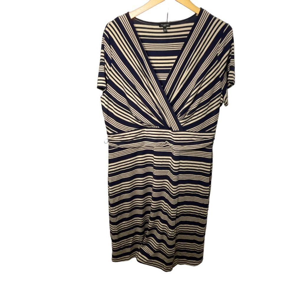 Talbots Tan Black Faux Wrap Short Sleeved Midi Dress Sz 1X